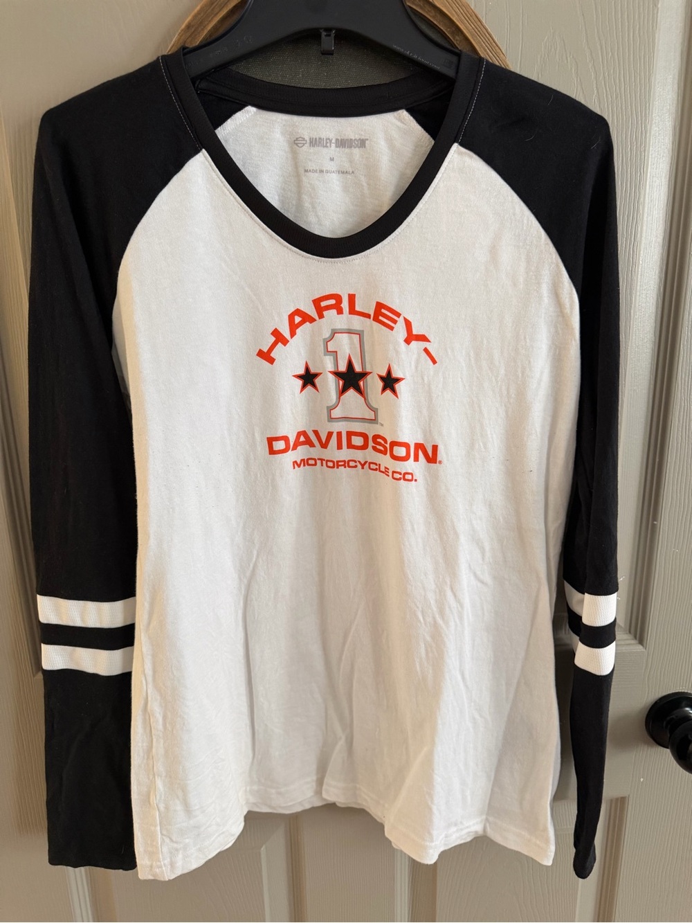 Harley-Davidson women’s white & Black Raglan Logo Long Sleeve Top